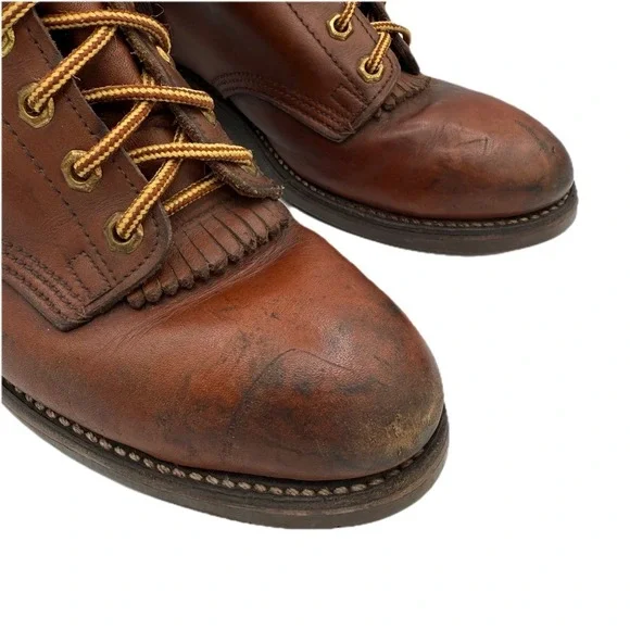 Vintage Wesco Lace-to-Toe Logger Boots Brown Bullhide Sierra Sole USA Made 8.5D - Picture 13 of 13